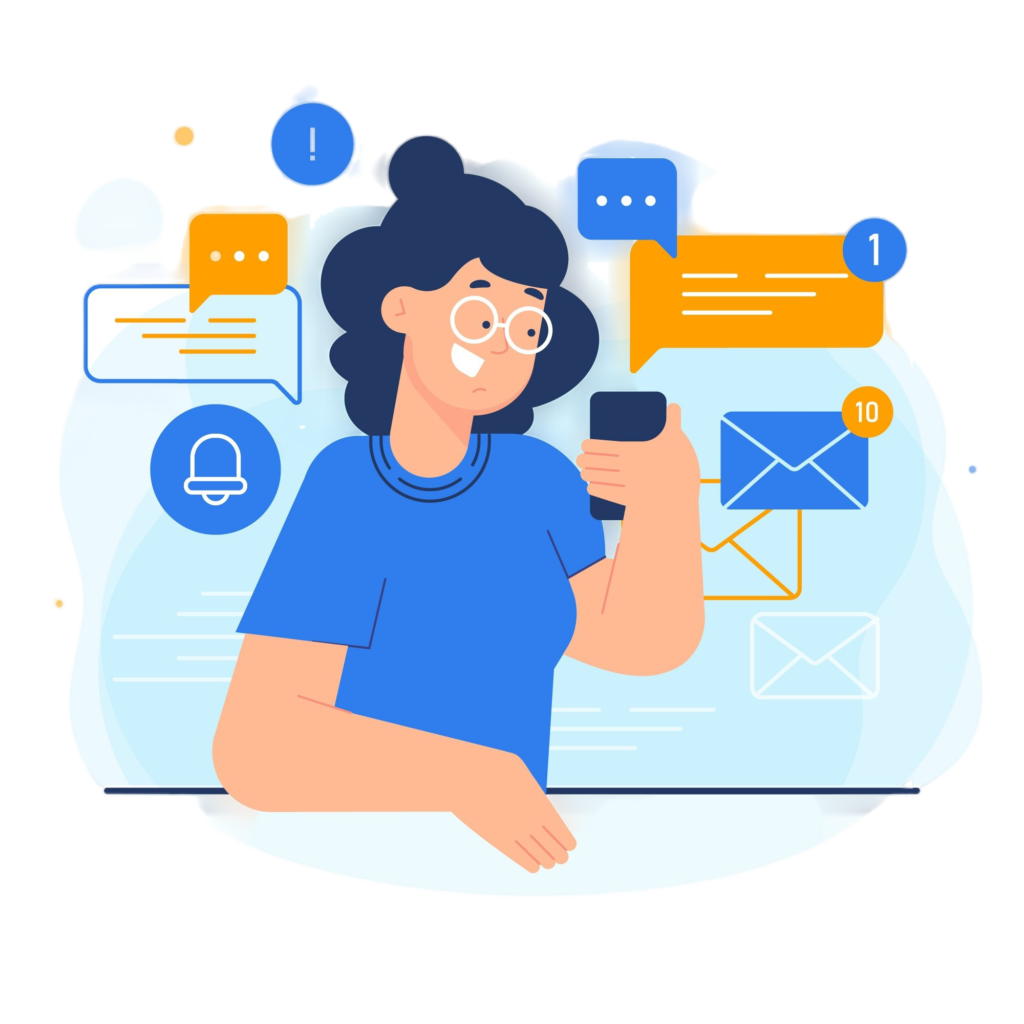 Imagem de desenho de uma mulher vendo o celular